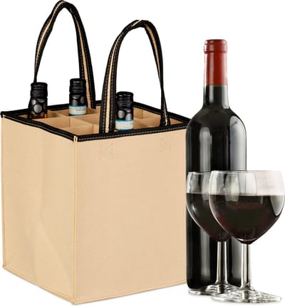 flessentas - voor 9 flessen - boodschappentas - 45 x 24 x 24 cm - beige