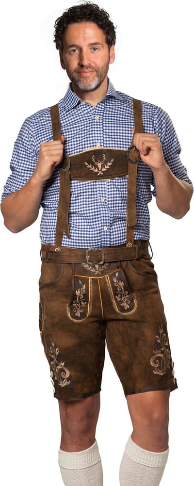 Tannhauser Lederhose Zugspitze Kort met Riem en Bretels 100% Premium Geitenleder Oktoberfest Heren Lederhosen Man Carnavalskleding Heren - Geitenleer - Maat M