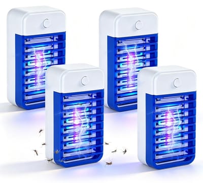 4-Stuks Set Stekker Muggenlamp, UV Blauw Licht Elektroshock Insectenvanger, Compacte Wandstekker Muggenverdelger zonder Giftige Chemicaliën voor Slaapkamer, Keuken en Woonkamer