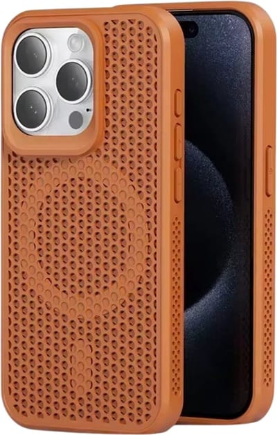 Koelend Telefoonhoesje geschikt voor iPhone 17 – Ademend Hardcase Telefoon Case, Warmteafvoer, Anti-Oververhitting & Beschermend Design-Bruin
