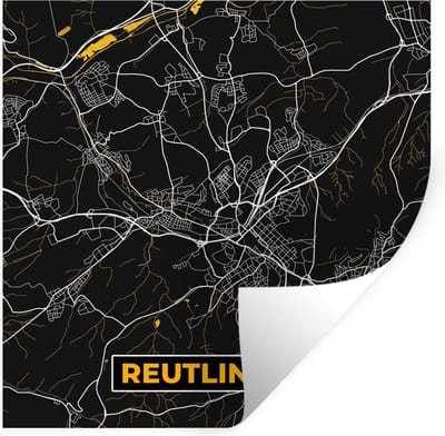 Muurstickers - Sticker Folie - Reutlingen – Stadskaart – Gold – Plattegrond – Stadskaart – Kaart - Duitsland - 100x100 cm - Plakfolie - Muurstickers Kinderkamer - Zelfklevend Behang XXL - Zelfklevend behangpapier - Stickerfolie