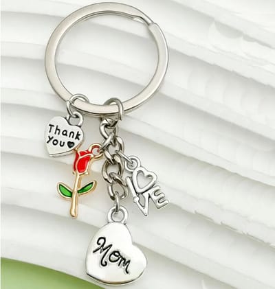 Actie4you® - Sleutelhanger Mom - I Love You - Thank You - Roos - Sleutelring Tekst - Cadeau - Geschenk - Mama - Moederdag - Zilverkleurig