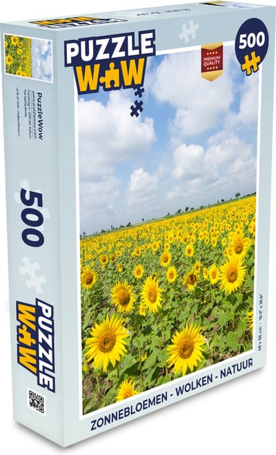 Puzzel Zonnebloemen - Bloemen - Wolken - Natuur - Geel - Landschap - Legpuzzel - Puzzel 500 stukjes
