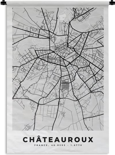 Wandkleed - Wanddoek - Kaart - Frankrijk - Stadskaart - Plattegrond - Châteauroux - 120x180 cm - Wandtapijt