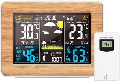 TOVBMUP Weerstation - Draadloos digitaal weerstation - Multifunctionele thermometer - Met buitensensor - Geeft tijd, datum, temperatuur, vochtigheid en alarm weer