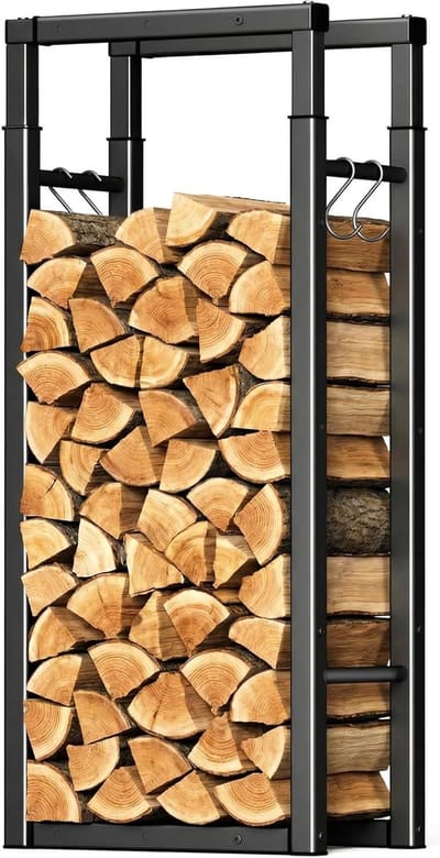 Houthaard Rek - Hout Opslag - Haardhout Opbergen - Uitschuifbaar Ontwerp - 150 cm Hoog - Zwart