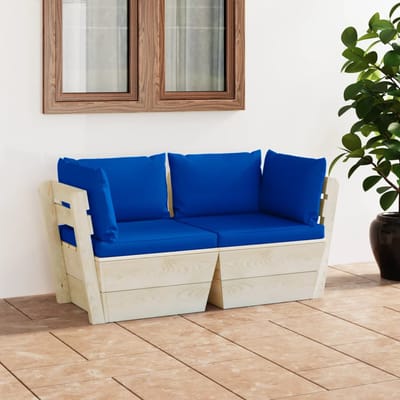 vidaXL - Tuinbank - 2-zits - met - kussens - pallet - vurenhout