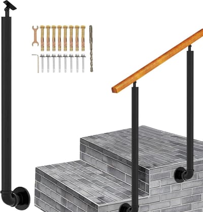 Zwarte relingpaal - Trapleuning steun - Veilig traplopen - Verstelbare hoek - 65-110 cm - Zwart