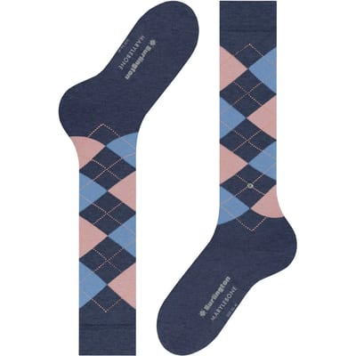 Burlington Marylebone lang gedessineerd wol kniekousen dames blauw - maat 36-41