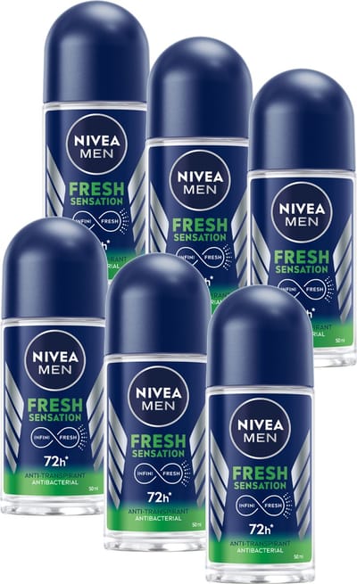 NIVEA MEN Fresh Sensation Anti-Transpirant Deo Roller - 72u Bescherming - Alcoholvrij - Voordeelverpakking - 6 x 50 ml