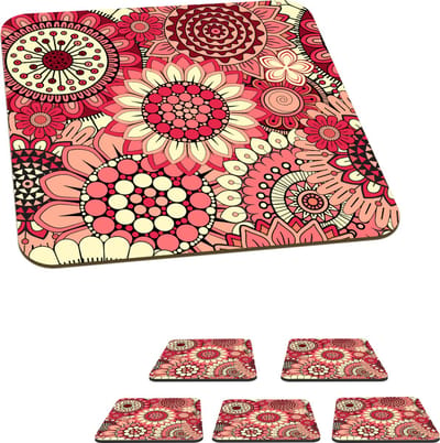 Onderzetters voor glazen - Bloem - Mandala - Retro - Patroon - 10x10 cm - Glasonderzetters - 6 stuks