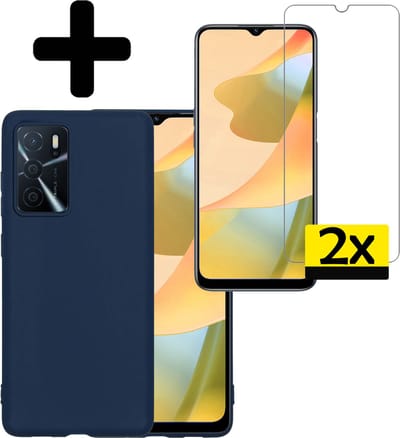 Hoesje - Met 2x Screenprotector - Geschikt voor OPPO A16 - Sterk & Shockproof - Back Cover - Siliconen Case - Telefoon Hoes - Telefoonhoesjes - Donkerblauw