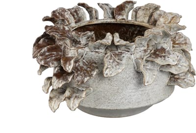 PTMD Varda Beige Ceramic Rough Pot With Leaf Details L