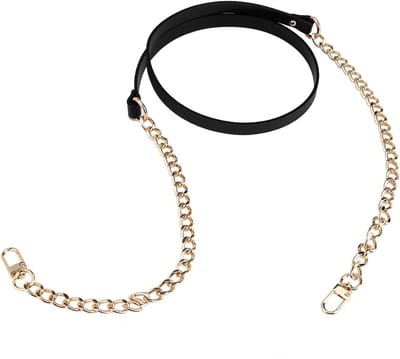 Duurzame en stijlvolle leren handtasriem met gouden schakel, vervangbare schouderband voor DIY-projecten, dagelijks gebruik of als cadeau, 120 cm zwart