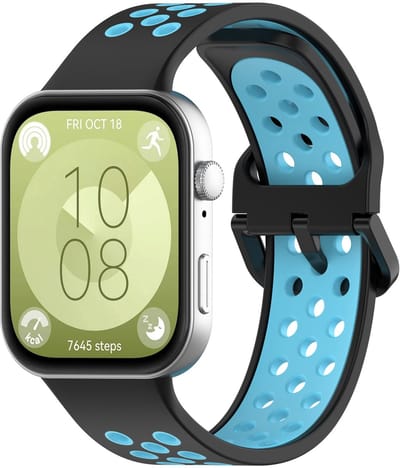 By Qubix - Tweekleurige siliconen band - Zwart met blauw - geschikt voor Huawei Watch Fit 5 / 4 / 3