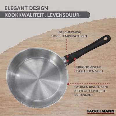 Set pan 28 cm roestvrij staal, glazen deksel en 6 roestvrijstalen keukengerei Fackelmann Geneva