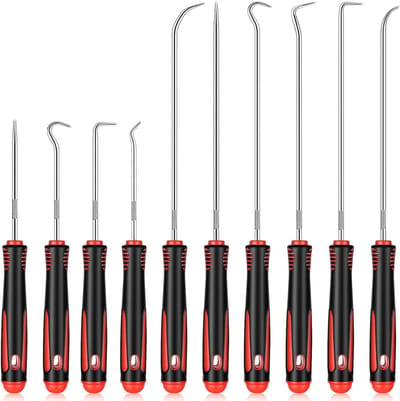 Precisie Haken Set - Olie Ring Gereedschap - Onderdelen Verwijderen - Ergonomisch Ontwerp - 10 Delig - Rood