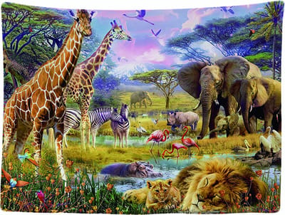 Ulticool - Safari Dieren Natuur Giraffe Olifant - Wandkleed - 200x150 cm - Groot wandtapijt - Poster - Kinderen - Decoratie - Versiering - Kind - Jongens Meisjes