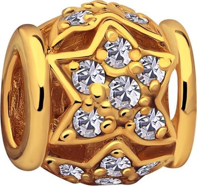 Quiges - 925 - Zilveren - Bedels -Sterling zilver - Beads - Zirkonia Goudkleurig Ster Open Kraal Charm - Geschikt – voor - alle bekende merken - Armband Z357