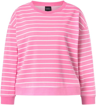 Ulla Popken - Dames - Sweatshirt strepen ronde hals lange mouwen - Flamingo - Maat 46+