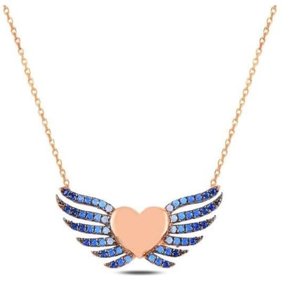 925 Sterling Zilver Vleugelmotief Hartmodel Dames Sterling Zilveren Ketting Roségouden Ketting Vrouwen Accessoires Sieraden Trend 45cm beige