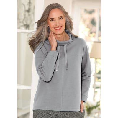 Sweatshirt met afstaande kraag en tunnelkoordje - grijs - Gr. 38 van Goldner Fashion