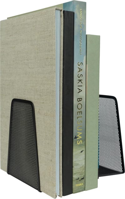 QUVIO Boekensteunen set van 2 - Boekenstandaard - Boekenhouder - Boekensteun voor volwassenen - Tijdschriftenrek - Tijdschriftenhouder - Modern - Staal - Zwart - 13 x 10 x 15 cm