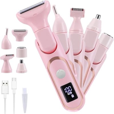 Trimmer Dames - 5 in 1 Ladyshave voor Vrouwen - Trimmer & Scheerapparaat Vrouw - Haarverwijderaar - Oksels - Benen - Gezichtshaar - Neustrimmer - Bikini - voor Gezicht, Wenkbrauwen, Lichaam, Bikinizone - Roze