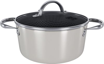 Cook & Pan Honey Kookpan met Deksel Ø 20 cm RVS Crème - PFAS vrij - Alle Warmtebronnen - Cool Touch Handgreep - Honingraat Pan met 7 jaar Garantie - Krasbestendige Anti Aanbaklaag - Vaatwasserbestendig - Gas, Inductie, Elektrisch, Oven