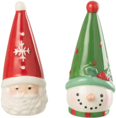J-Line peper- & zoutstellen Kerstman + Sneeuwpop Dolomiet - keramiek - mix