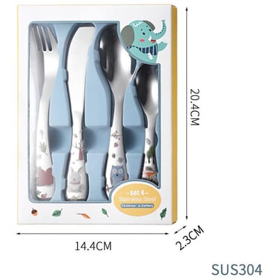 4-delige Baby Lepel Mes & Vork Dierenthema Tafelgerei Set Kindercouvert white