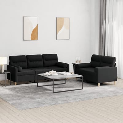 vidaXL - 2-delige - Loungeset - met - kussens - stof - zwart