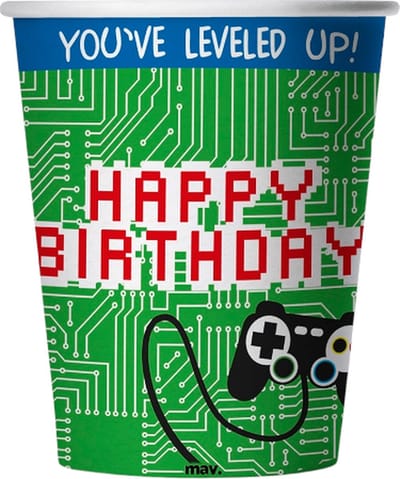 Wegwerpbekers - game - happy birthday - 8 stuks
