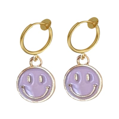 Klem oorbellen -Smiley -goudkleur Paars- geen gaatje- Charme Bijoux