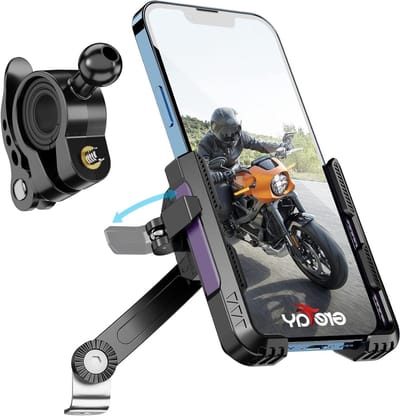 Motorfiets Telefoonhouder voor Stuur en Achteruitkijkspiegel - 360° Draaiend, Snelle Montage voor Smartphones 4-7 inch (paars)