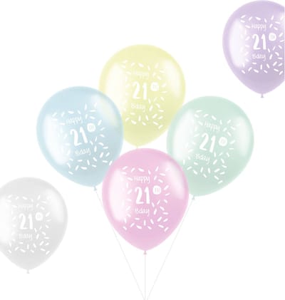 Ballonnen Pastel 21 Jaar Meerkleurig 33cm - 6 stuks