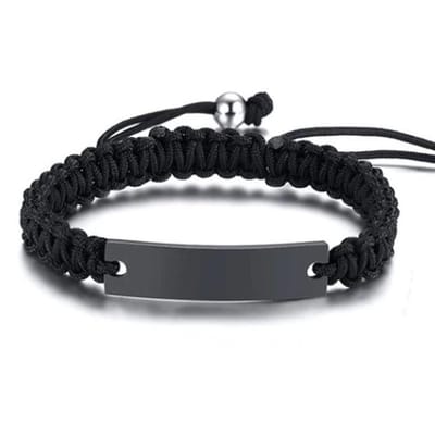 Tom Jaxon Heren armband Gevlochten Touw Graveerplaat Zwart Verstelbaar