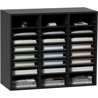 VEVOR Brievenbak Bureau-organizer 737 x 305 x 620 mm, 2,3-5,6 cm Verstelbaar A4 Stapelbaar Dwars, Papierlade, Opslag Bureau Archiefsysteem Organisatie, Plank (Zwart, 3 x 8 Vakken)