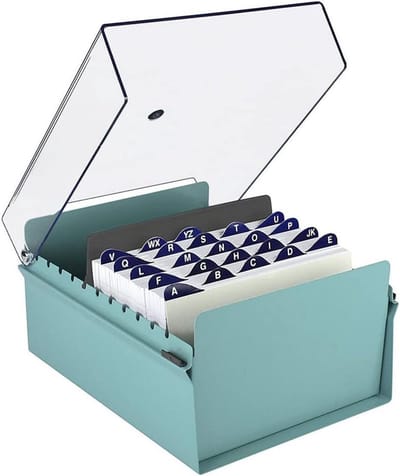 Card File Holder Index Vijlhouder 5 X 8 Organisator Metaal Zwaar met Transparant Deksel