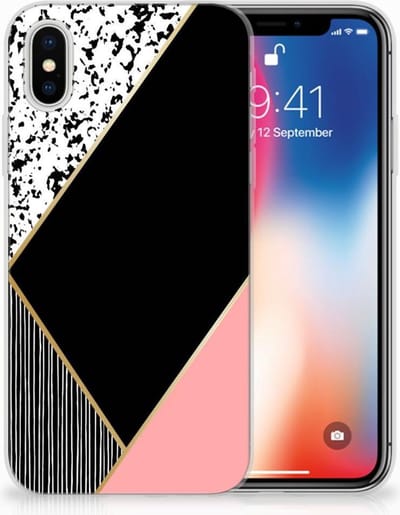 Apple iPhone X | Xs TPU Hoesje Zwart Roze Vormen