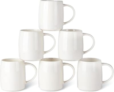 PromoHome 6x keramische koffiekopjes, koffiemokken in modern design koffiepot voor koude en warme dranken - beker met wit handvat - drinkbeker 350ml