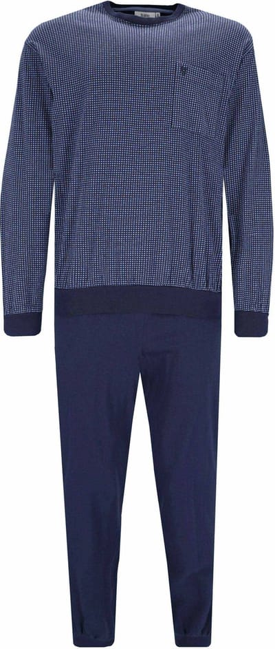 Blauwe heren pyjama blokjesdesign Hajo - Blauw - Maat - 60