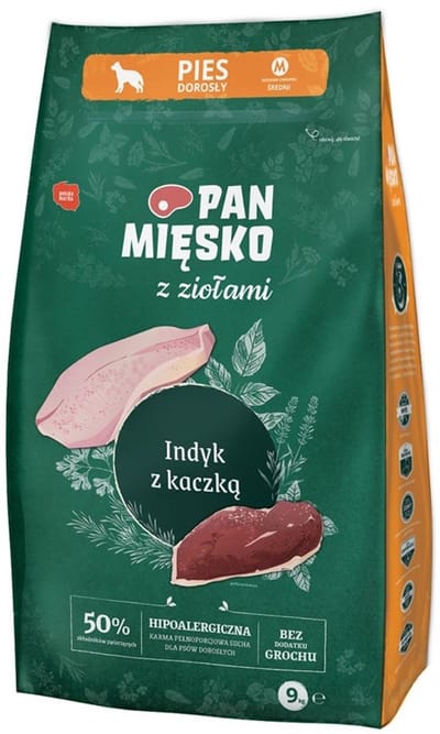 Pan Mięsko - Droogvoer voor Honden - Kalkoen & Eend - Brokken M - Graanvrij - Natuurlijk & Hypoallergeen - 9 kg
