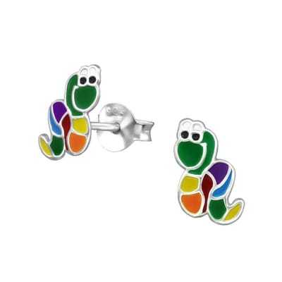 Aramat Jewels | Oorbellen | Betoverende Zilveren Slangen Oorbellen – Regenboogkleurig Emaille – 9x6mm | | | |9mm | Zilver | Kinderen | Verkleurd niet