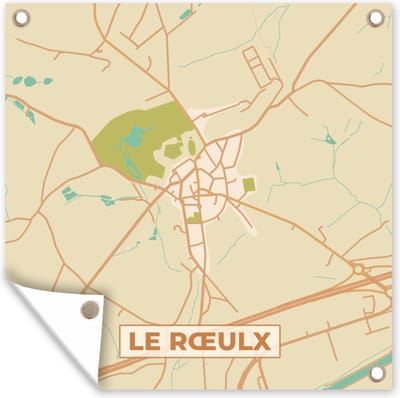Tuin poster Kaart - Le Roeulx - Plattegrond - België - Stadskaart - 200x200 cm - Tuindoek