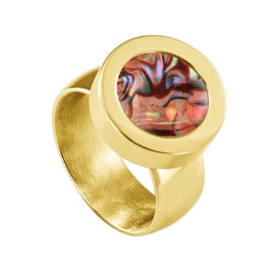 Quiges RVS Schroefsysteem Ring Goudkleurig Glans 16mm met Verwisselbare Parelmoer Rood Schelp 12mm Mini Munt