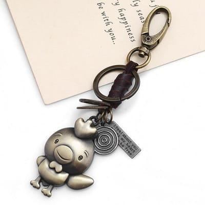 Cartoon Dieren Vorm Leer Handgeweven Sleutelhanger Hanger Tas Decoratie(Stijl 2) black