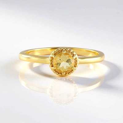 Cavill - Zilveren Ring met Gele Beril 0,395 ct - 925 Sterling Zilver Verguld - Ronde Briljant Slijpsel - Elegante Braziliaanse Edelsteen Ring