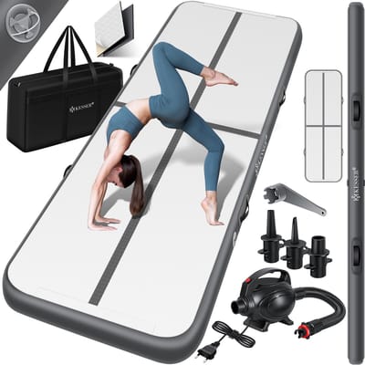 KESSER® Gymnastiekmat Opblaasbare Airtrack Fitnessmat|Yogamat,Tumblingmatten,Trainingsmat,Sportmat |Sporten & Spelen|Buiten & Binnen|incl. Draagtas & Electr. Luchtpomp - Antraciet / 3M