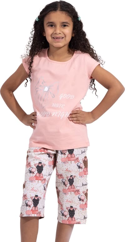 VANILLA -  Goodnight meisjes pyjama  - Pyjamasets - Tweedelig - Egyptisch katoen - Roze - PJ524 - 8-9 jaar